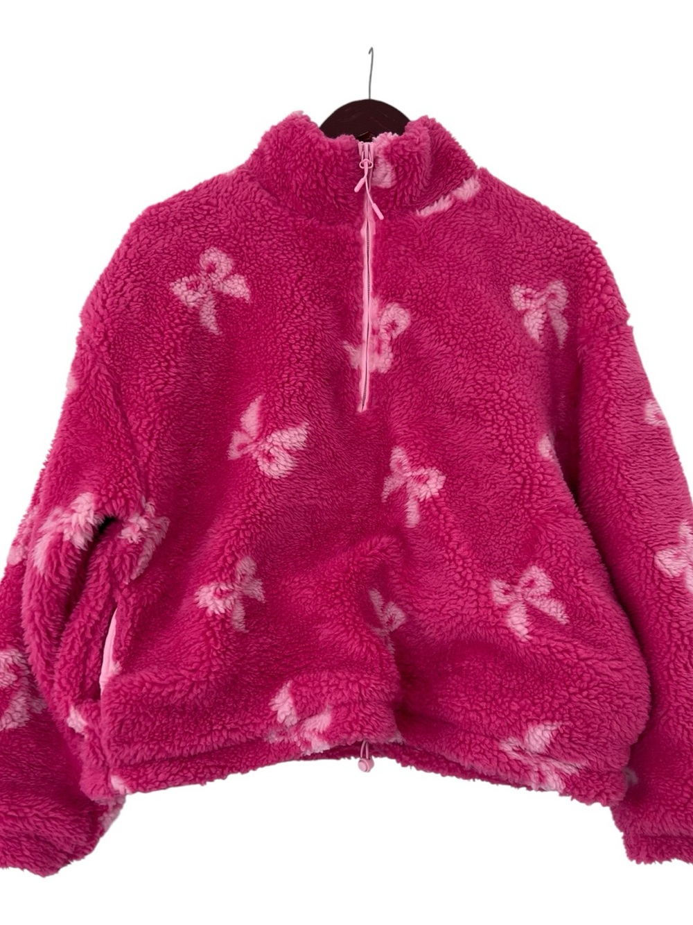Beach Riot | Hot Pink Sherpa Half-Zip Pullover with Light Pink Bows